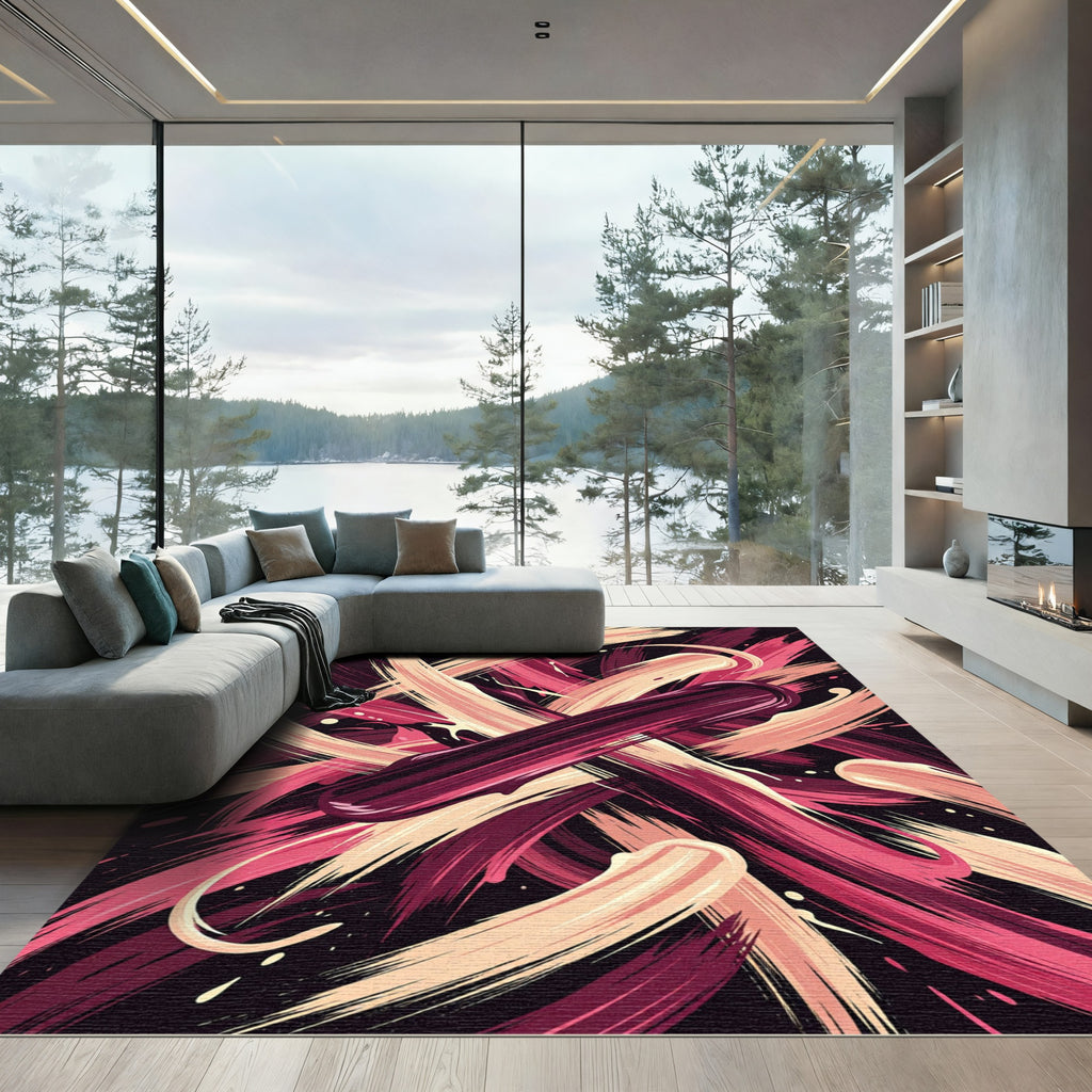 Crimson Pink Abstract Brush Stroke Rug