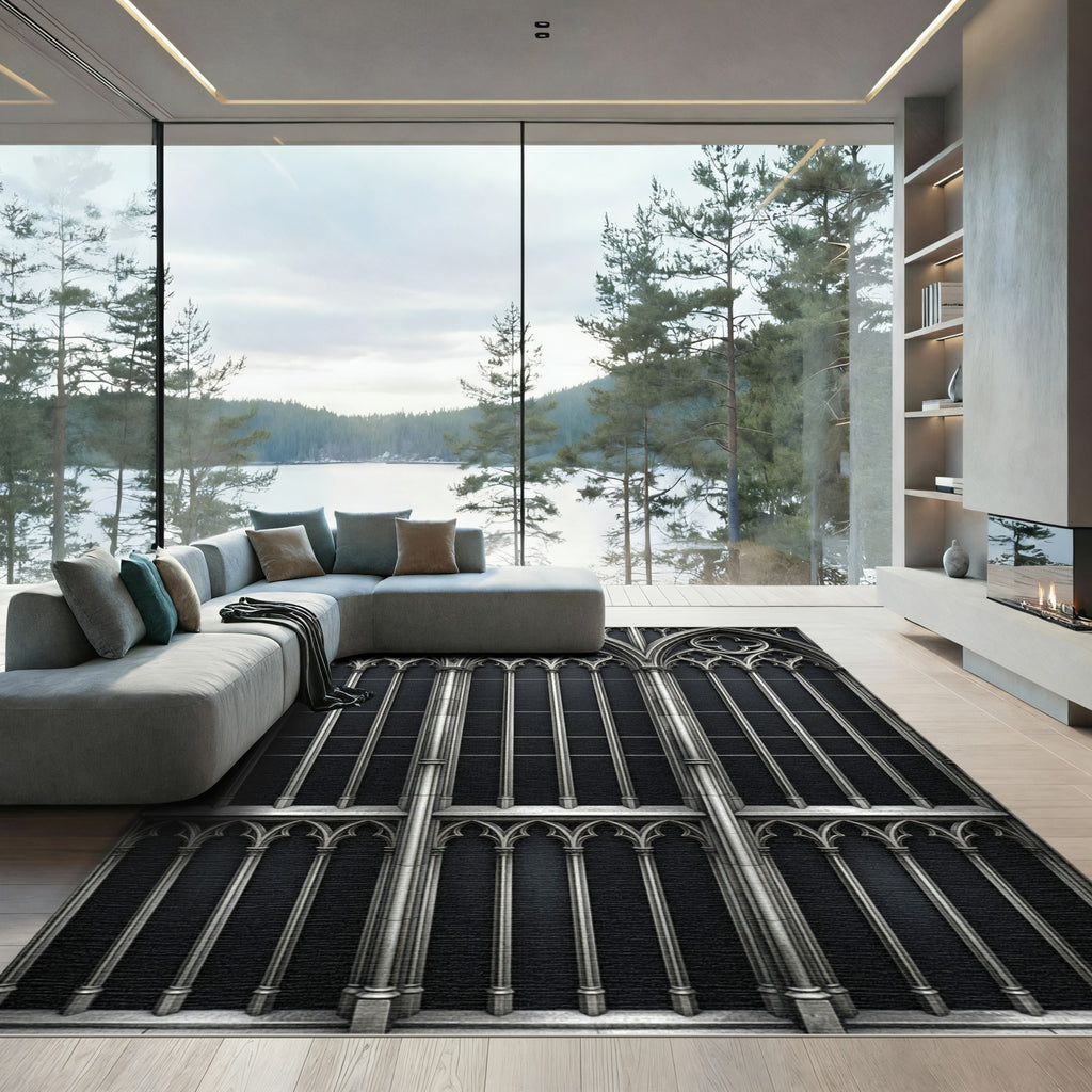 Gothic Arched Silver Window Frame Rug