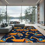 Vibrant Yellow Construction Vehicle Fleet Rug