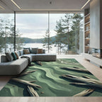 Earthy Green Coastal Driftwood Wave Rug
