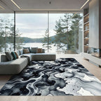 Black White Ink Cloud Swirl Rug