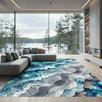 Abstract Blue Ocean Wave Coastal Landscape Rug