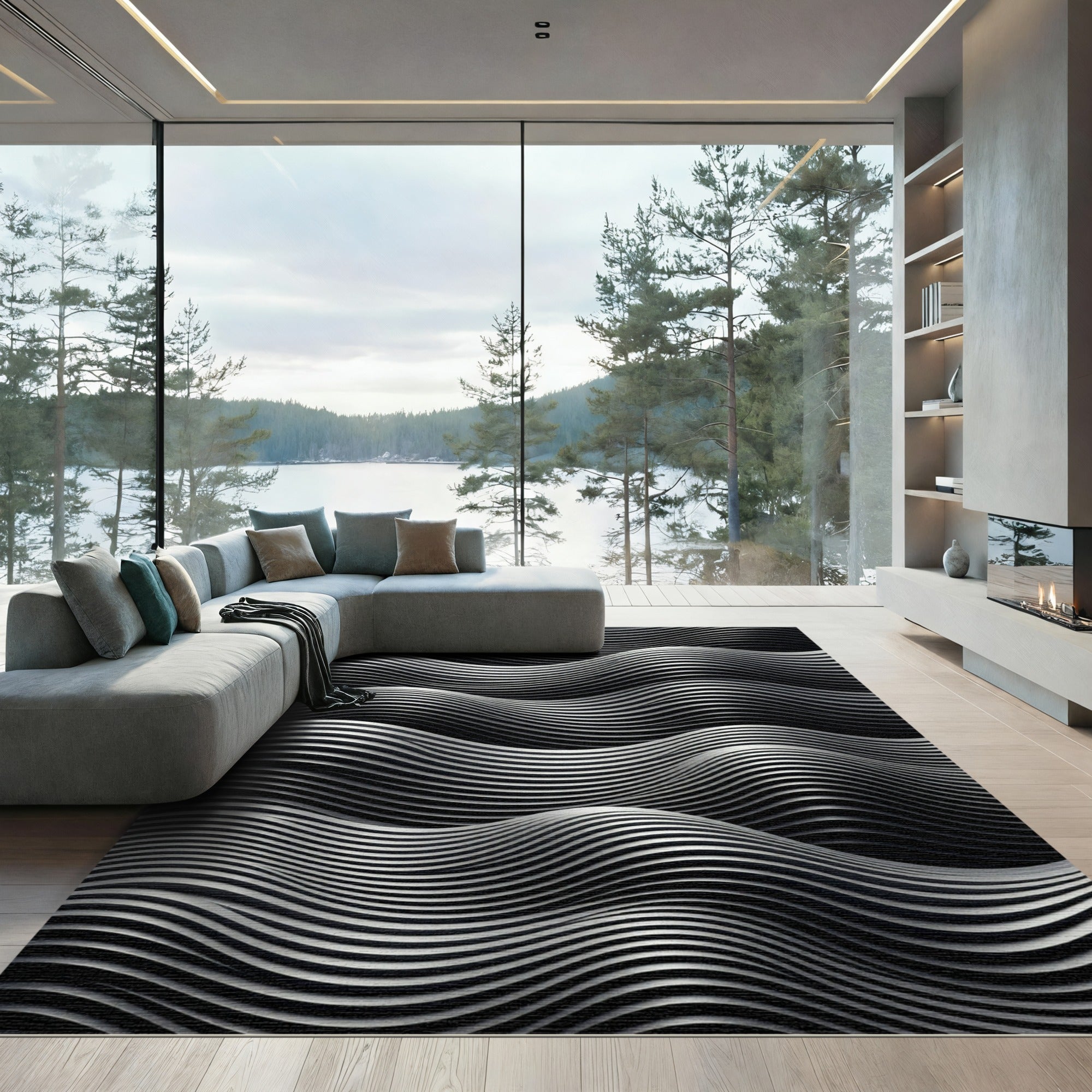 Monochromatic Wave Relief Texture Rug