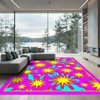 Vivid Pink Yellow Starburst Burst Rug