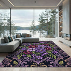 Elegant Purple Botanical Damask Floral Rug