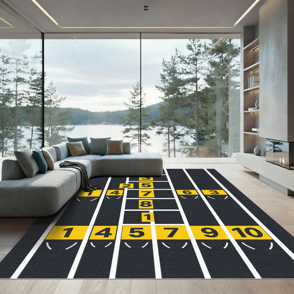 Modern Geometric Numbered Yellow Athletic Track Rug