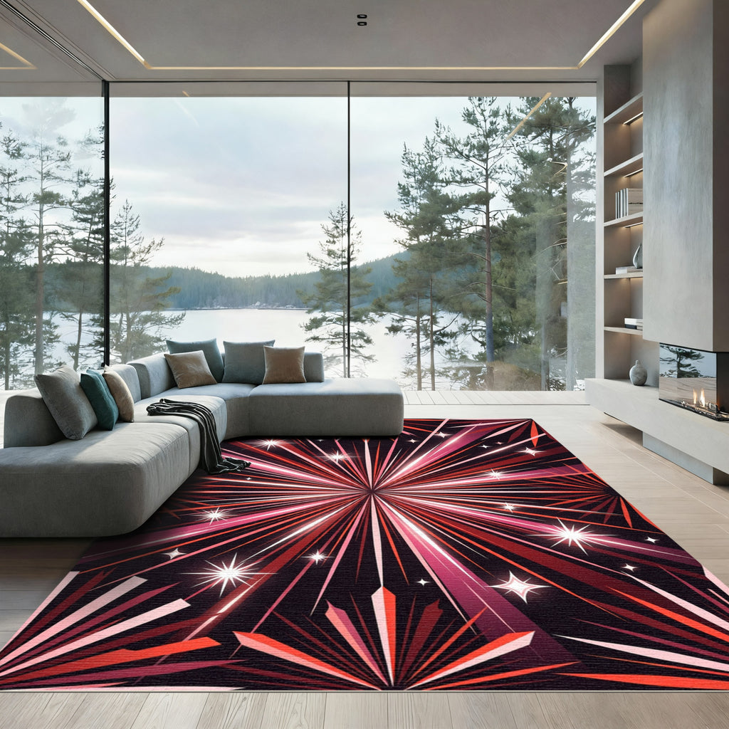 Radiant Red Starburst Celestial Burst Rug
