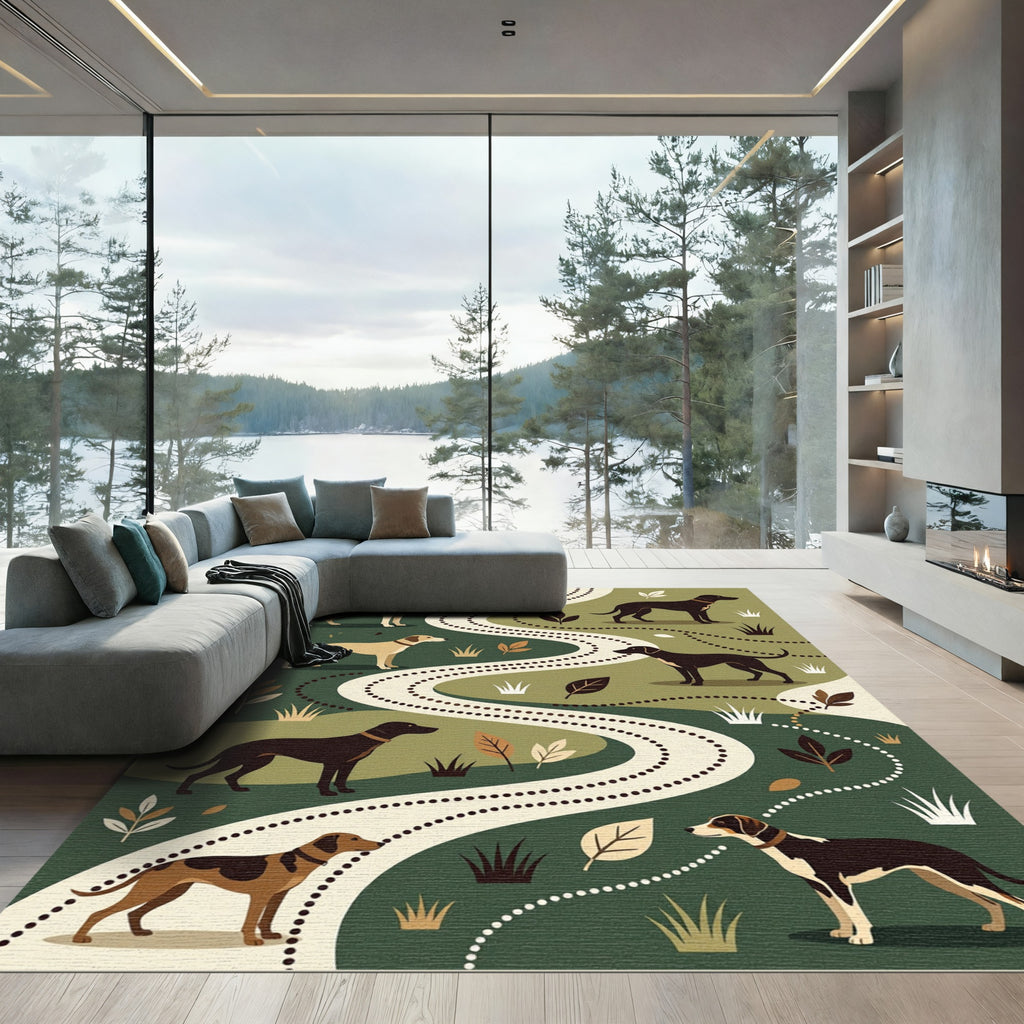 Earthy Forest Hounds Winding Path Art Rug