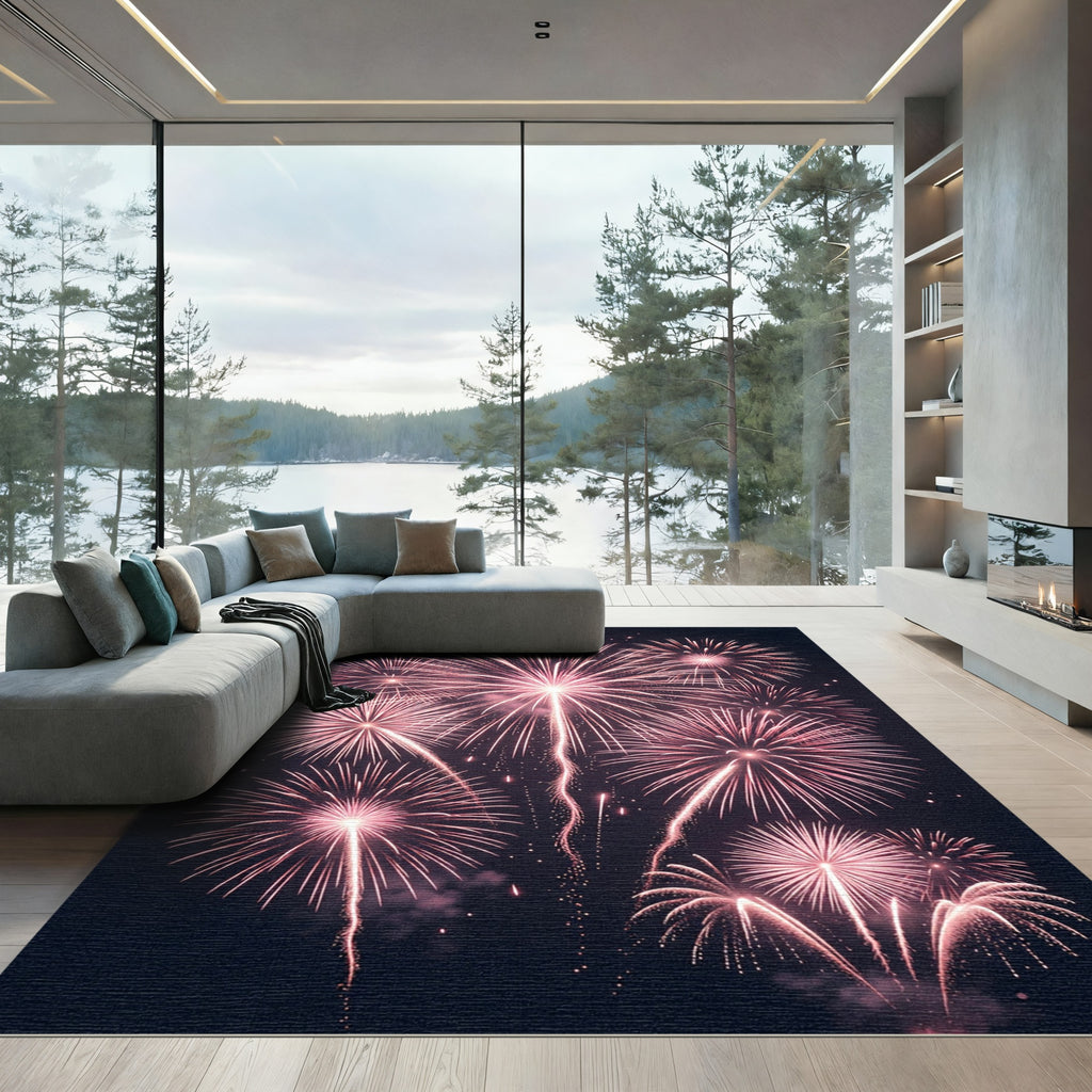 Radiant Rose Gold Fireworks Explosion Rug