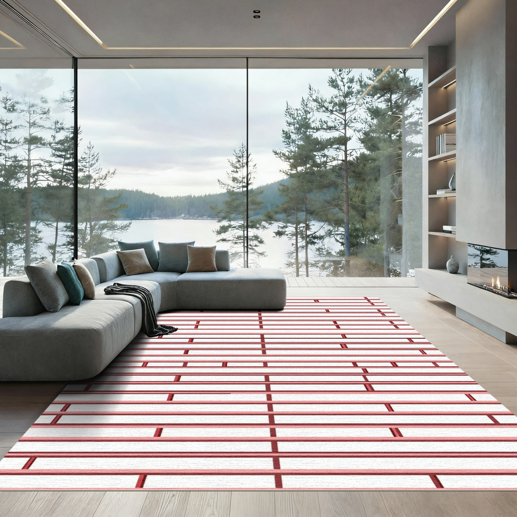 Minimalist Red Linear Stripe Rug