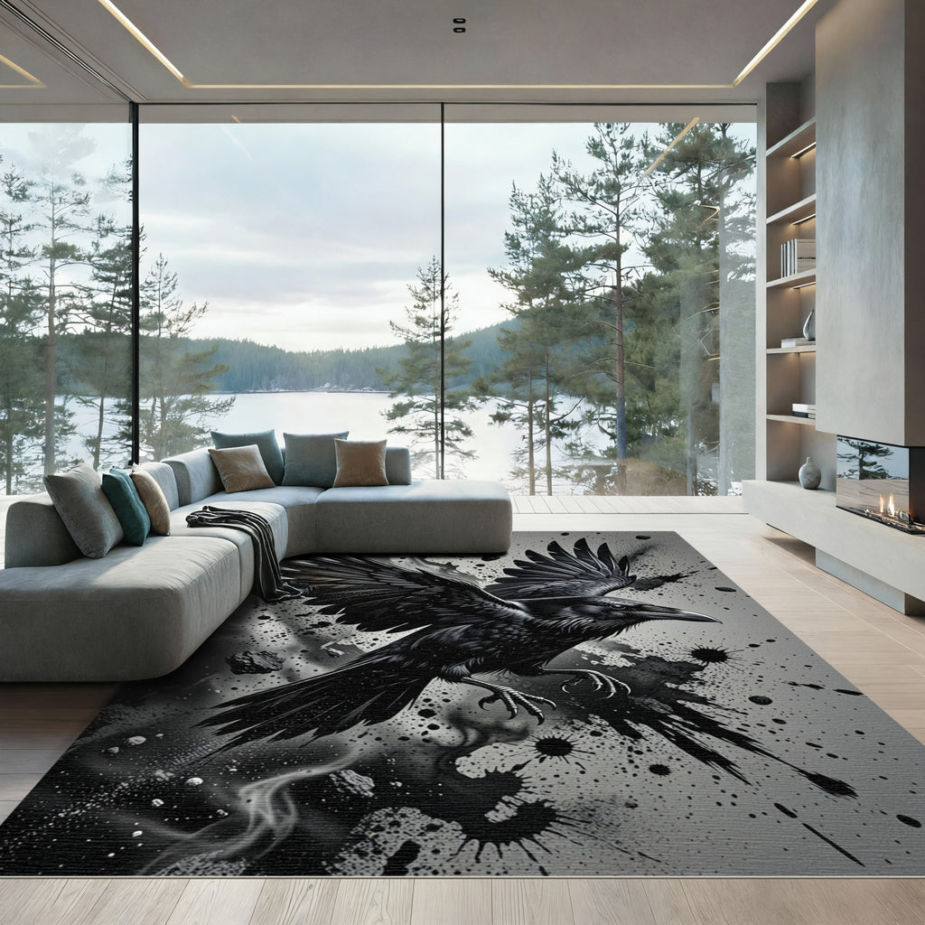 Dark Raven Ink Splatter Rug