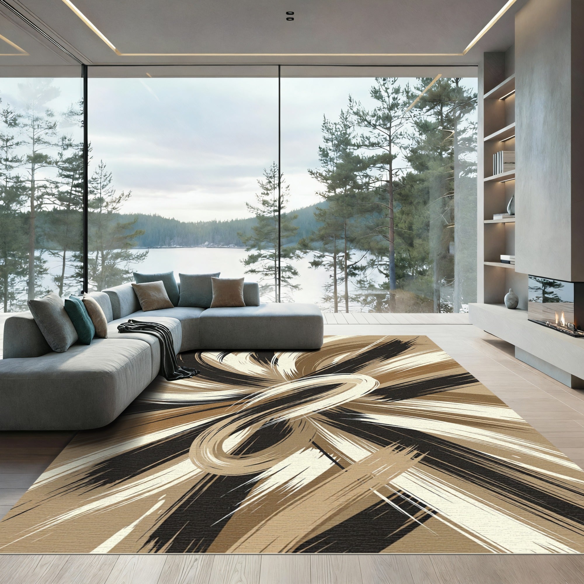 Earthy Swirls Brushstroke Abstraction Rug