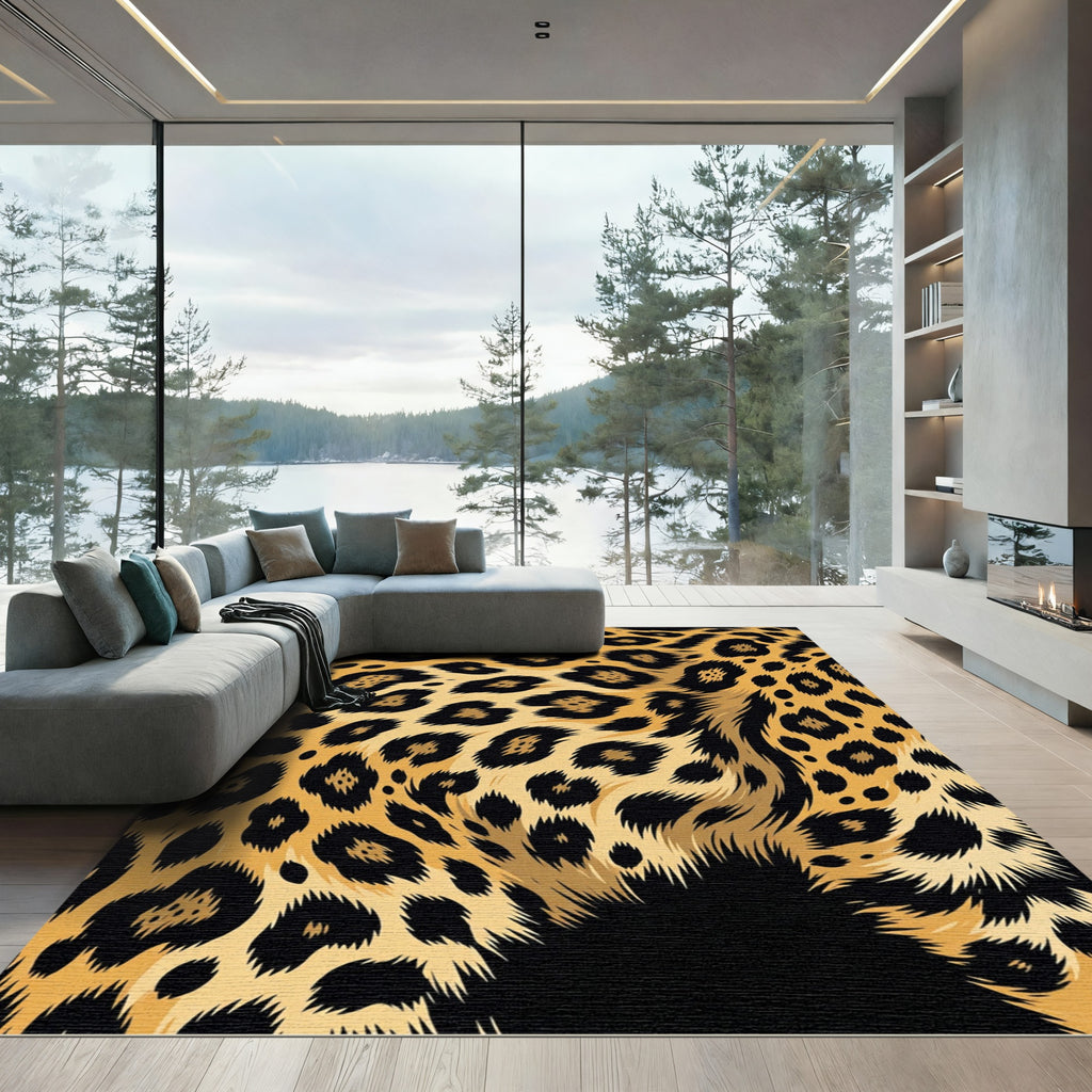 Golden Jaguar Spots Abstract Rug
