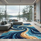Earthy Blue Spiraling Oceanic Swirl Rug