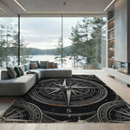 Celestial Compass Dark Metallic Nautical Emblem Rug