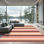 Warm Coral Red Striped Contemporary Rug