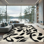 Bold Black Abstract Brushstroke Ink Rug