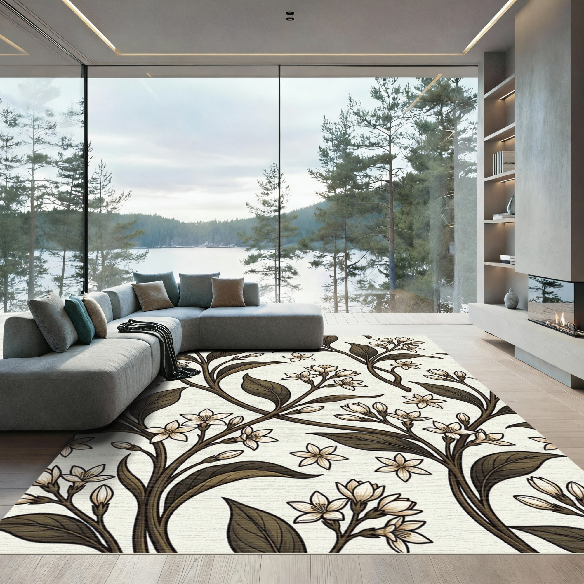 Vintage Cream Botanical Floral Branches Rug
