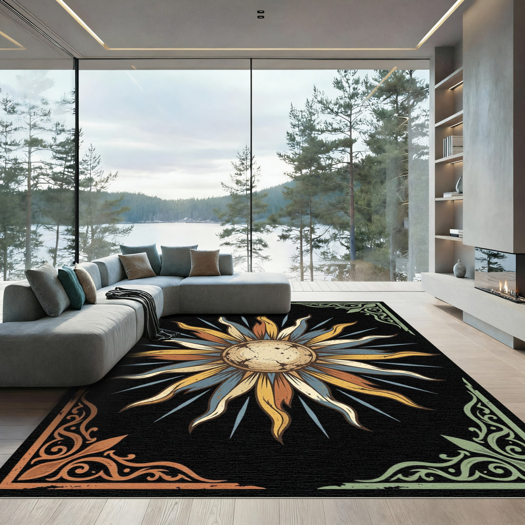 Celestial Sun Medallion Earthy Tones Rug
