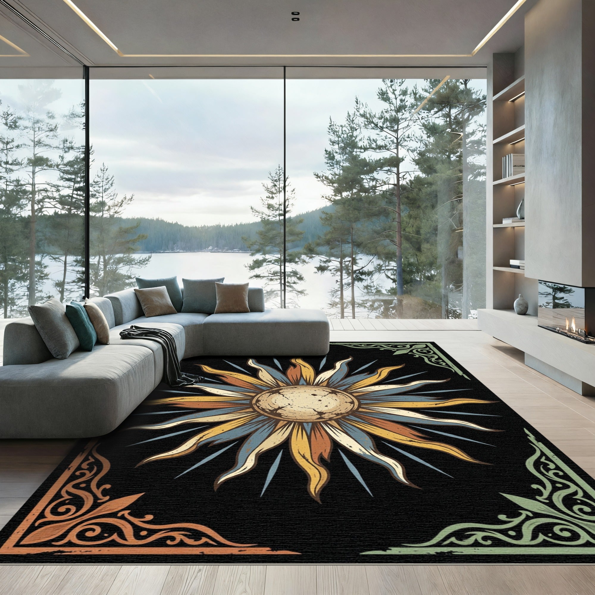 Celestial Sun Medallion Earthy Tones Rug
