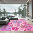 Pink Kawaii Mushroom Fairy Village Rug