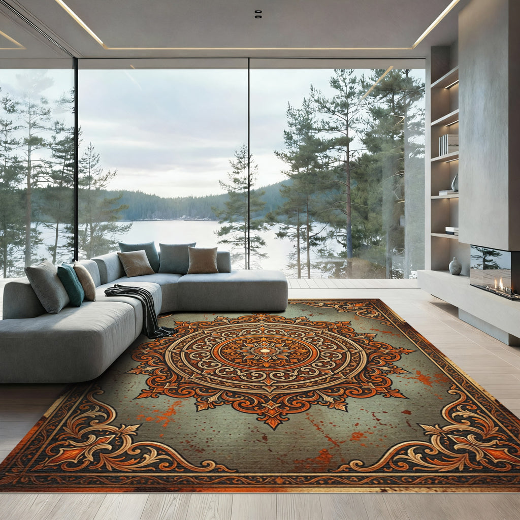 Ornate Copper Grand Medallion Rug
