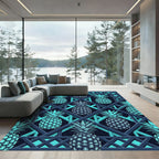 Geometric Teal Pineapple Lattice Decor Rug