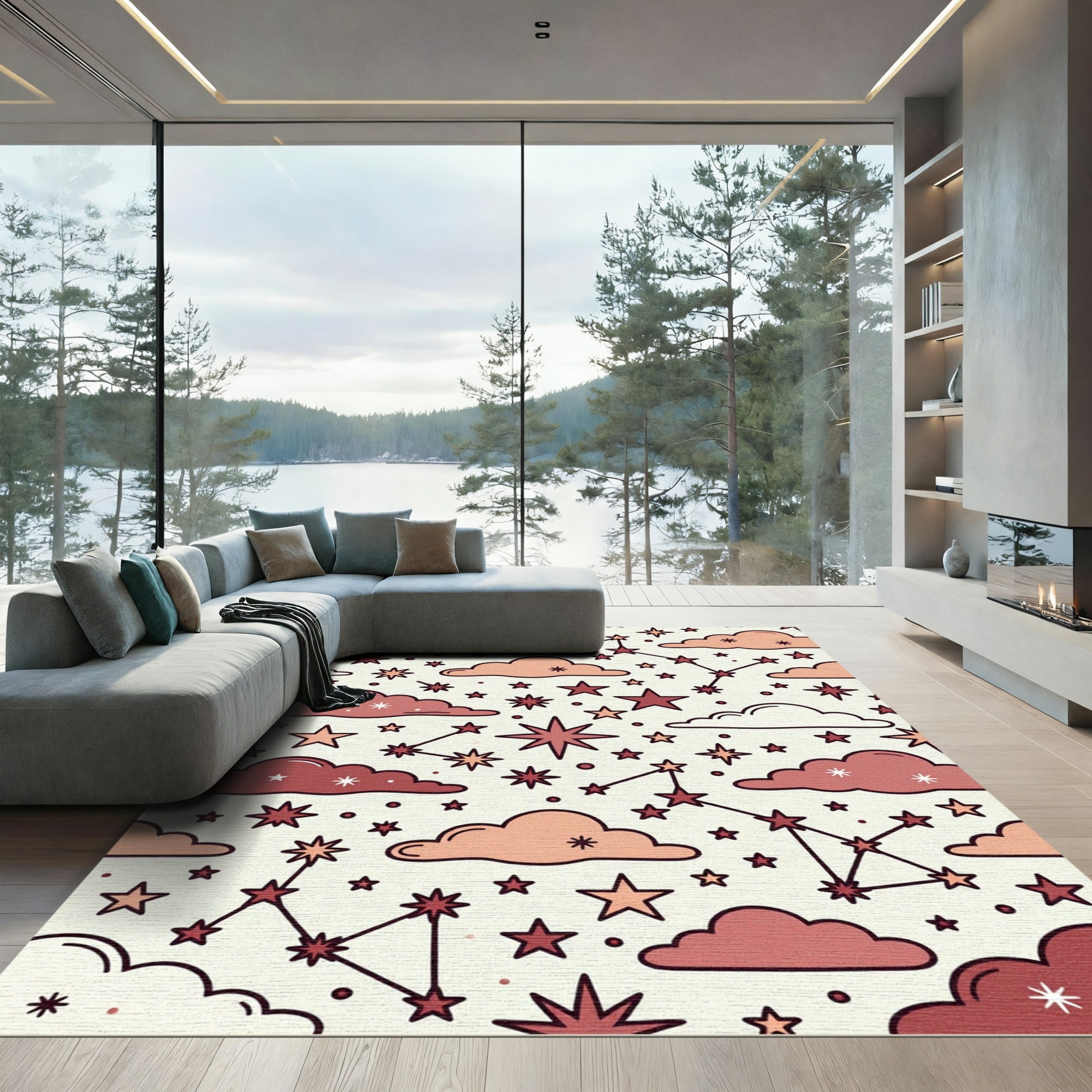 Celestial Dusty Rose Starry Night Rug