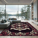 Ornate Burgundy Cream Rococo Shell Medallion Rug