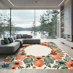 Floral Wreath Orange Teal Blossom Rug