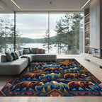 Rustic Grizzly Bear Mountain Cabin Illustration Rug