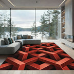Crimson Interlocking Illusion Cubes Rug