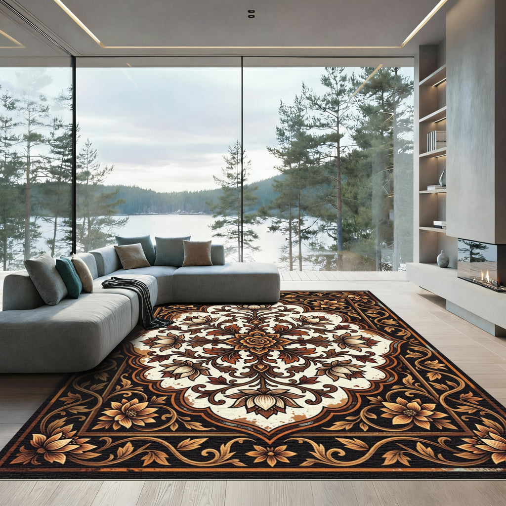 Ornate Amber Floral Arabesque Rug