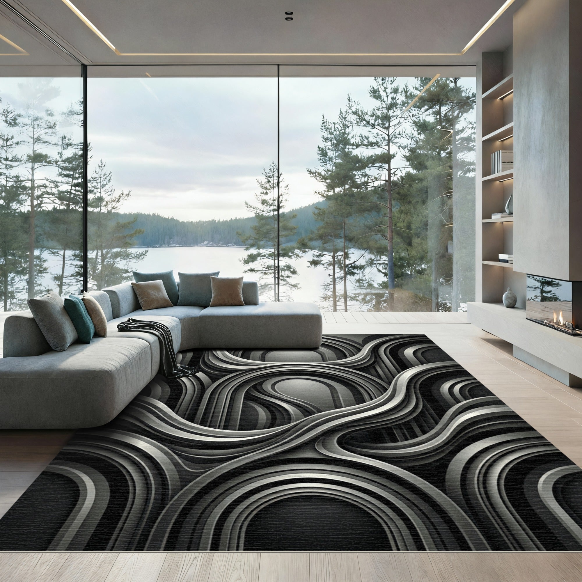 Monochromatic Fluid Arch Weave Rug