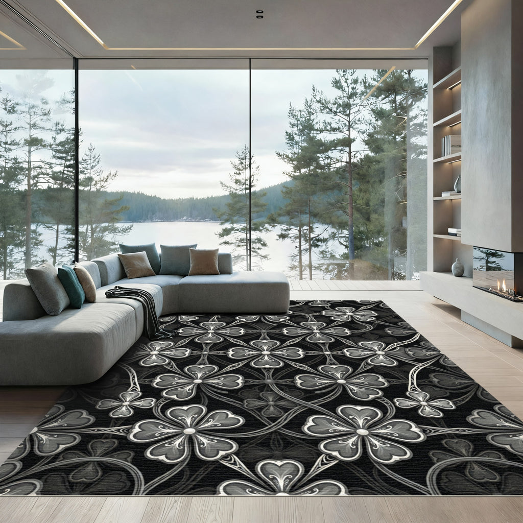 Monochromatic Clover Filigree Lattice Rug