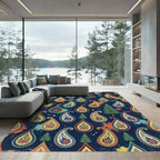 Navy Paisley Forest Accent Composed Wallpaper Rug