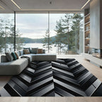Monochromatic Herringbone Geometric Blocks Rug