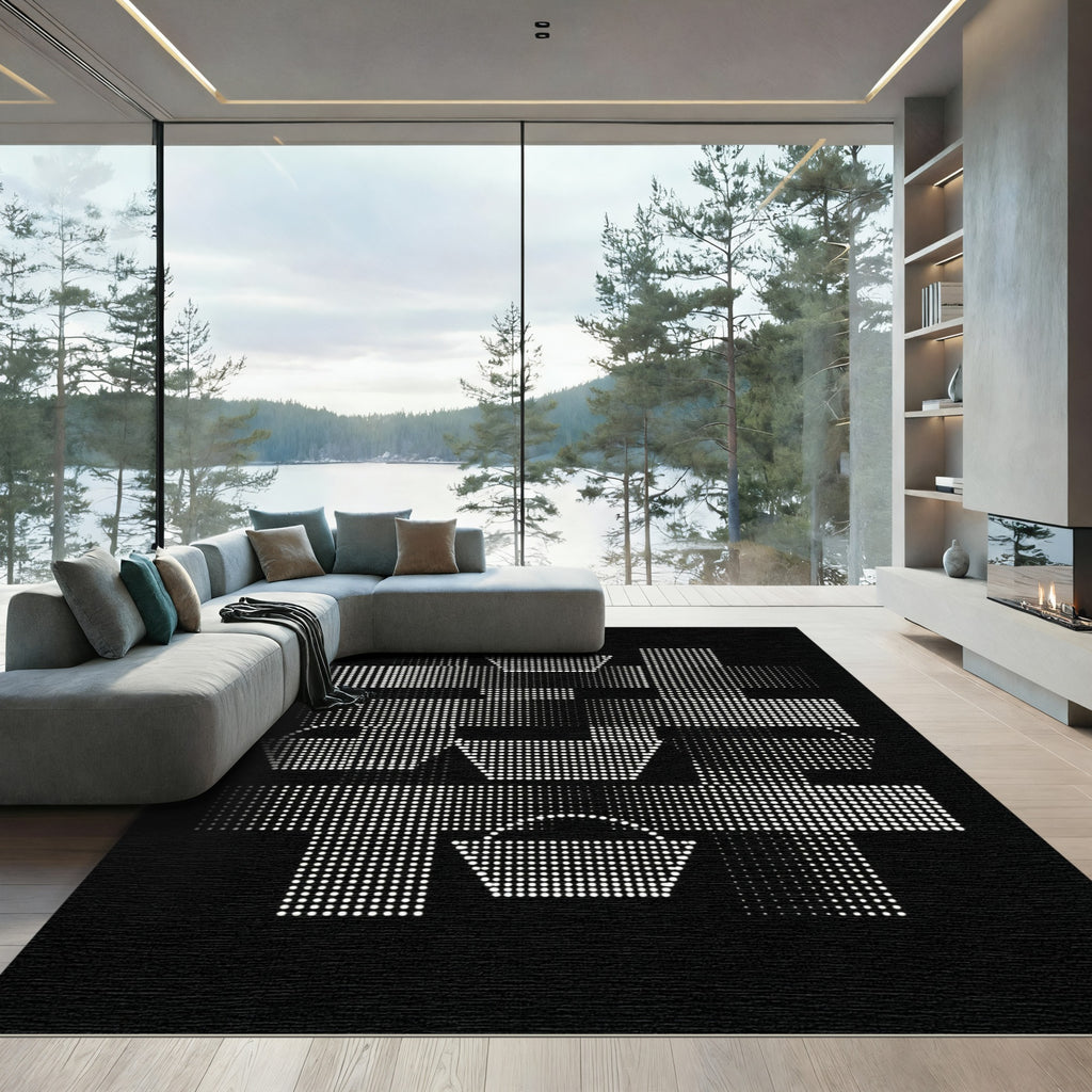 White Geometric Dot Pattern Basket Rug