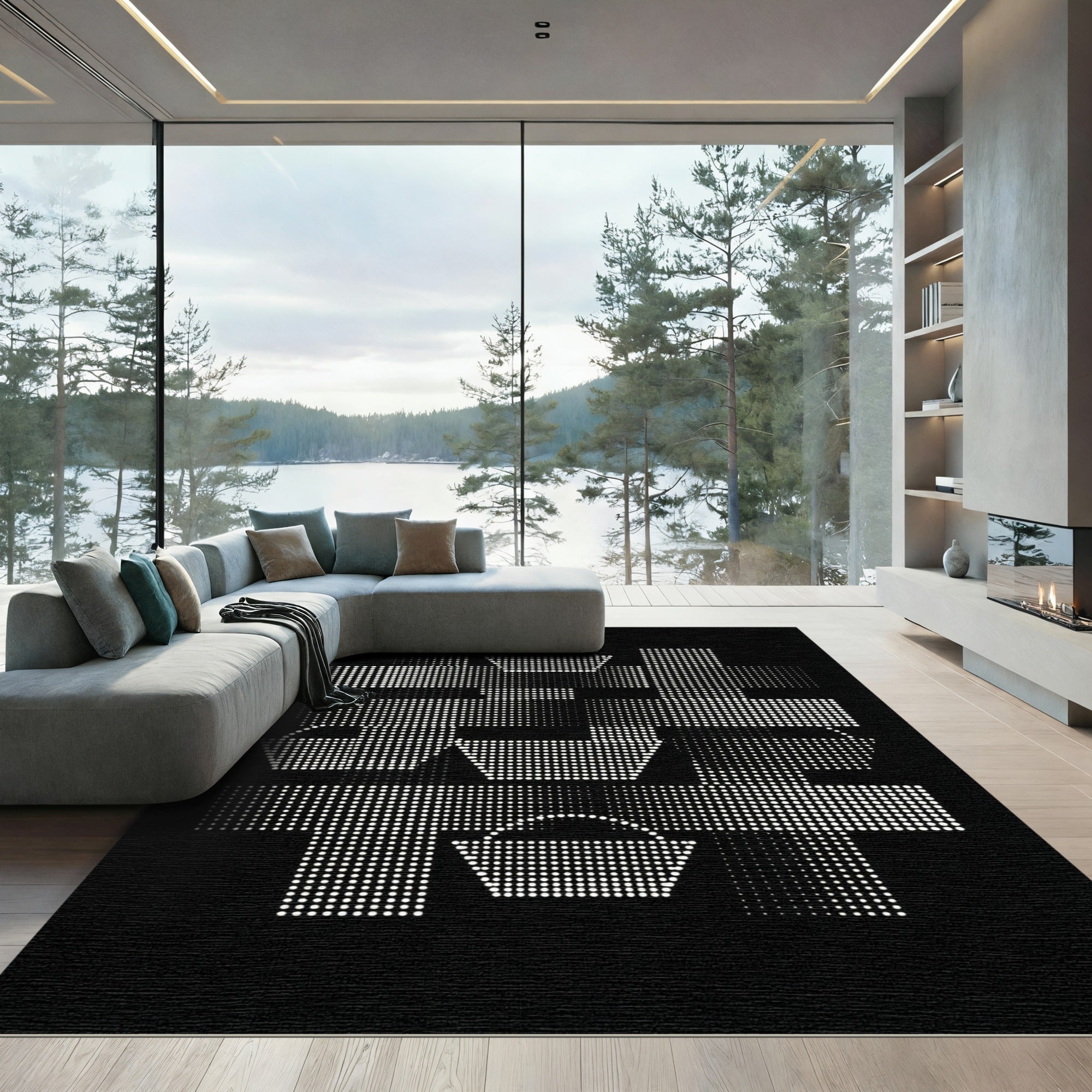 White Geometric Dot Pattern Basket Rug