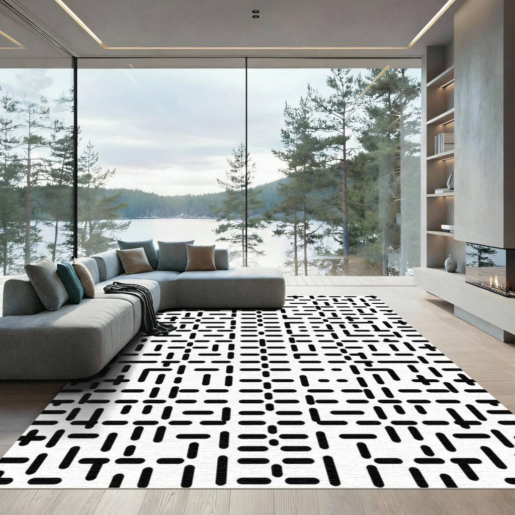Monochrome Dash Maze Grid Rug