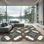 Elegant Charcoal Beige Quatrefoil Geometric Rug