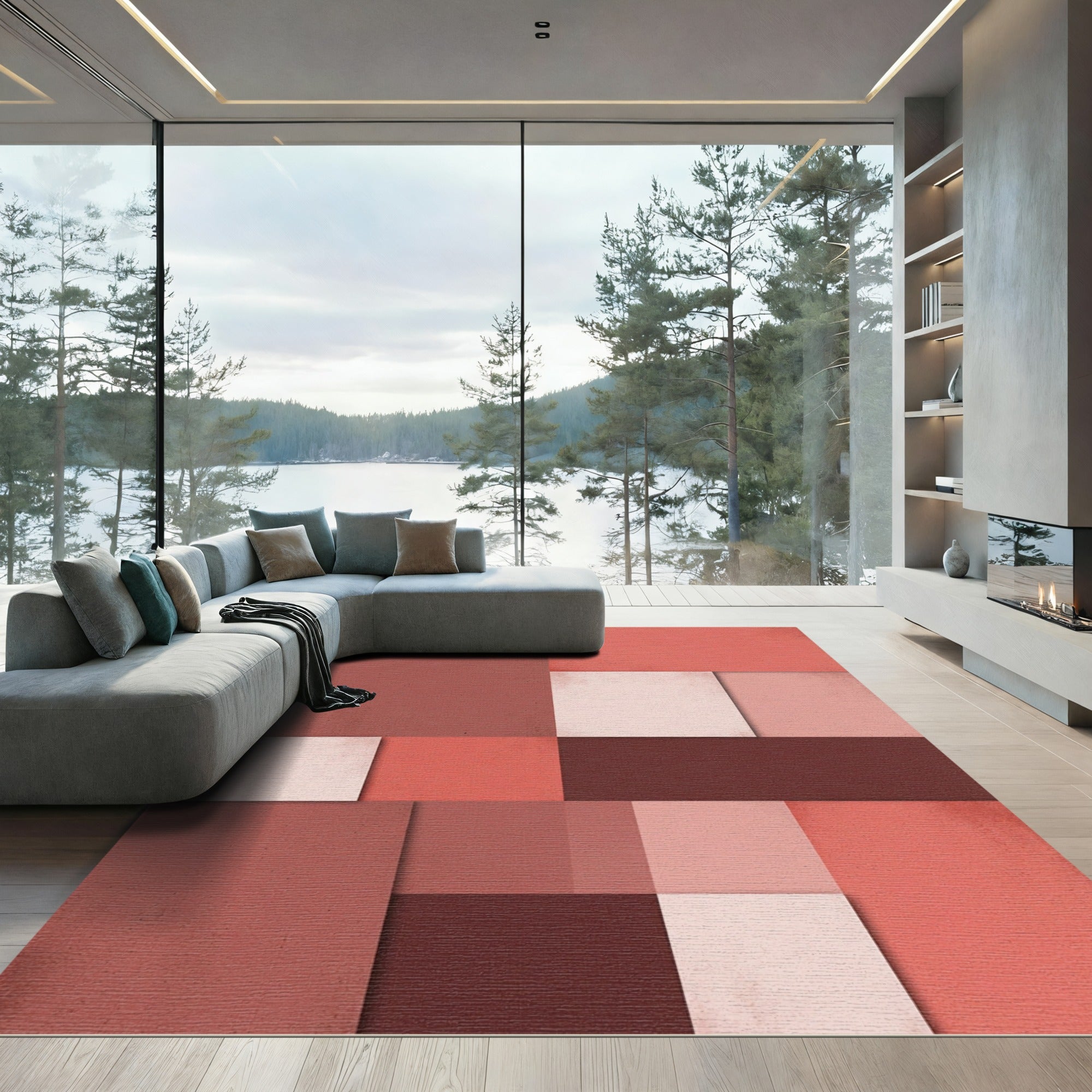 Terracotta Abstract Block Composition Rug