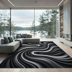 Monochromatic Swirl Abstract Lines Rug