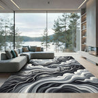 Monochrome Swirling Grove Abstract Ink Rug