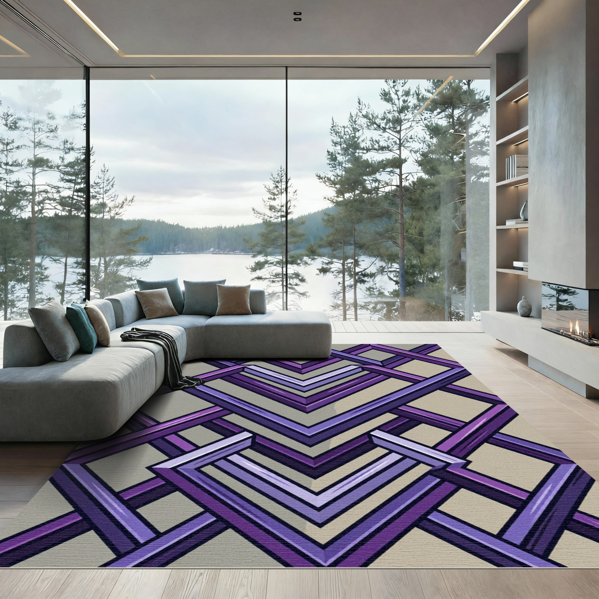 Geometric Violet Interlocking Chevron Abyss Rug