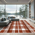 Classic Brown White Plaid Lines Rug
