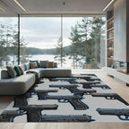 Tactical Monochrome Handgun Graphic Rug