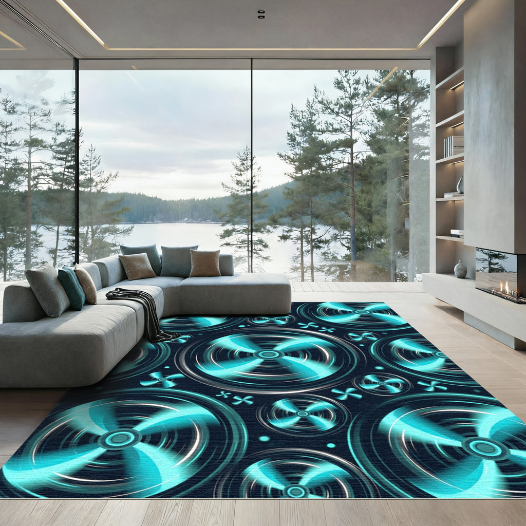 Vibrant Teal Propeller Whirlwind Rug