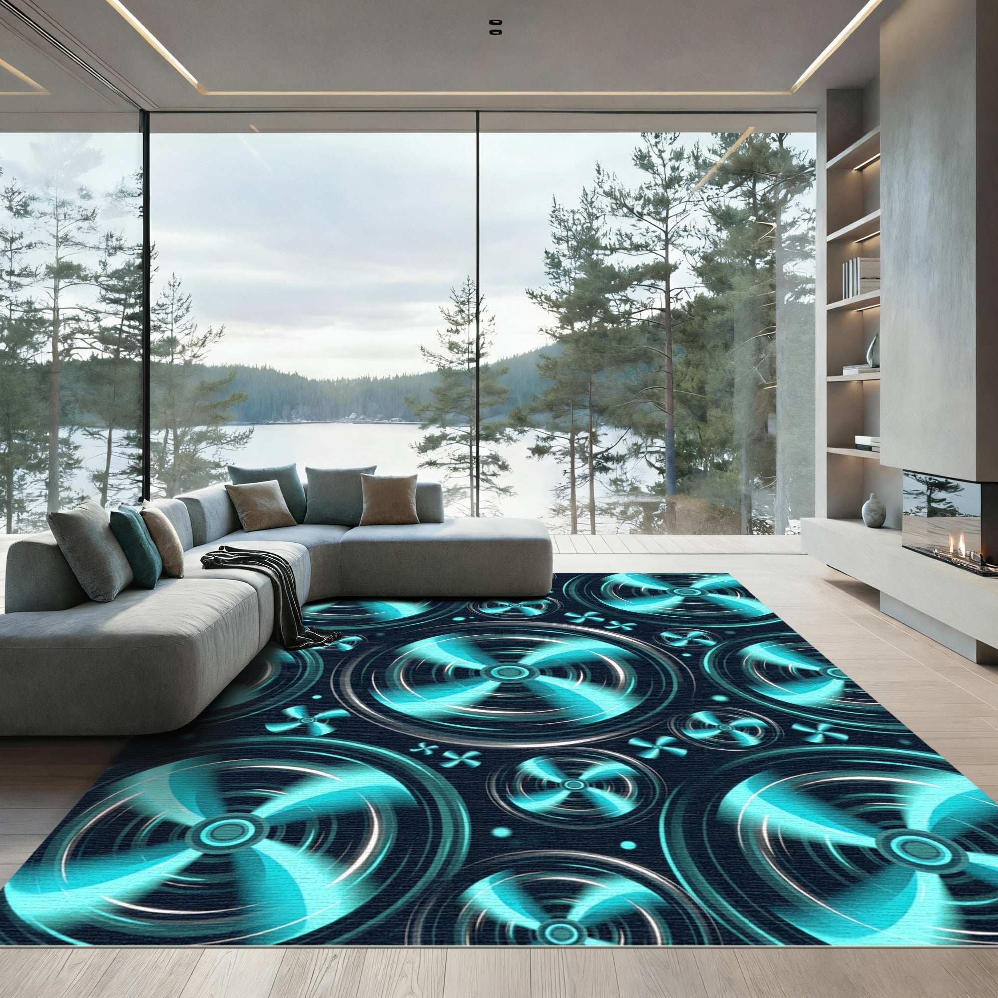 Vibrant Teal Propeller Whirlwind Rug