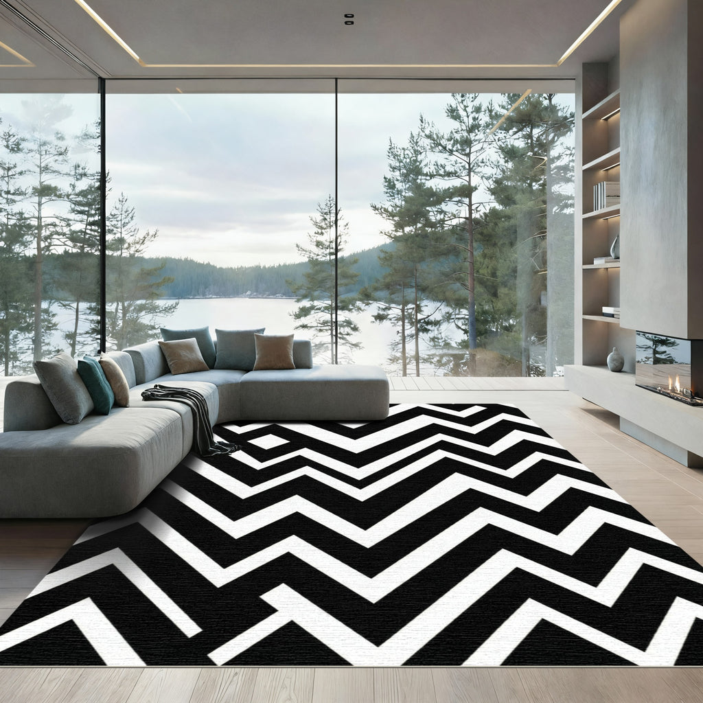 Bold Minimalist Black and White Chevron Rug
